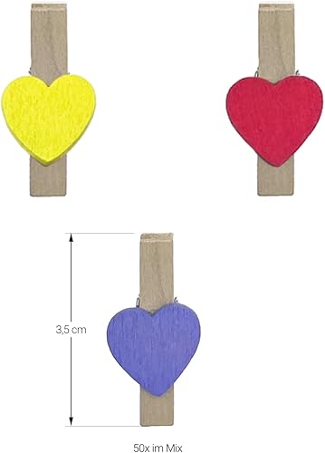 Oblique Unique Lot de 50 pinces à linge en bois en forme de cœur multicolores pour emballage cadeau, cartes nominatives, mariage, etc. - Nail Gallerys