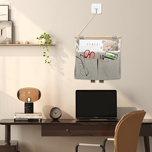 Vordpe Lot de 2 sacs de rangement à suspendre - Pliable - 3 compartiments avec crochet adhésif - Pour la maison, le bureau, le couloir, la salle de bain, la chambre d'enfant (gris) - Nail Gallerys