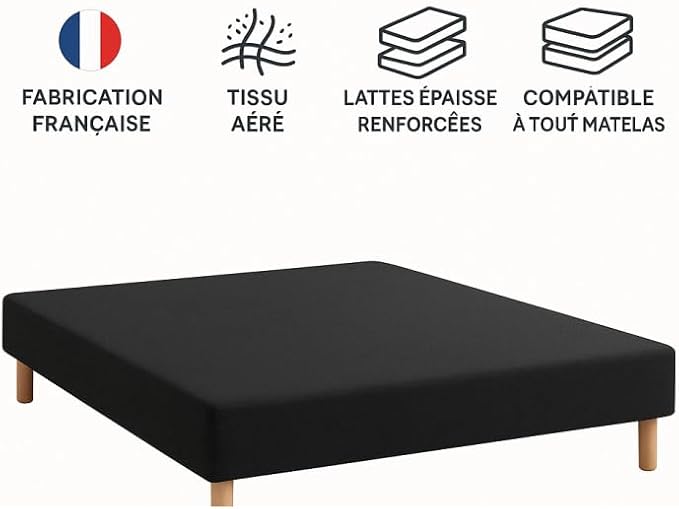 by sommiflex Sommier tapissier 140x200 Noir Pieds Fabrication Francaise - Nail Gallerys