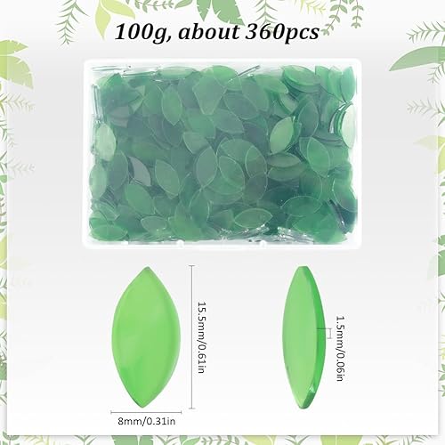 SOFPLATE 1 boîte de 360 pièces de Mosaïque en Verre Vert Carreaux de Mosaïque en Verre Artisanal de 8 x 15mm Cabochons de Tuiles de Pétales de Fleurs Teintés en Feuille Transparente pour L'Artisanat - Nail Gallerys