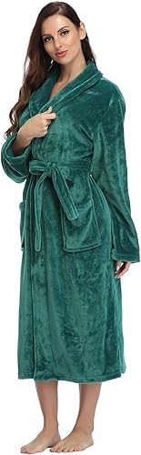 RONGTAI Peignoir long en polaire chaude pour femme, vert émeraude, Large - Nail Gallerys