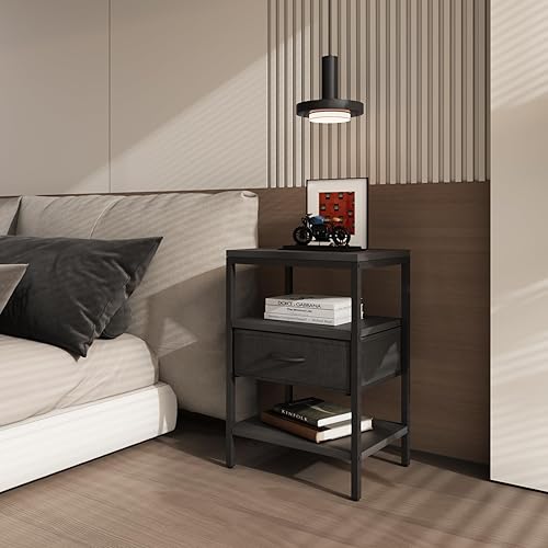 VOWNER Lot de 2 Tables de Chevet, Table D'appoint avec Cadre en Métal et Grand Tiroir en Tissu, Table Basse pour Chambre à Coucher, Salon (Blanc) - Nail Gallerys