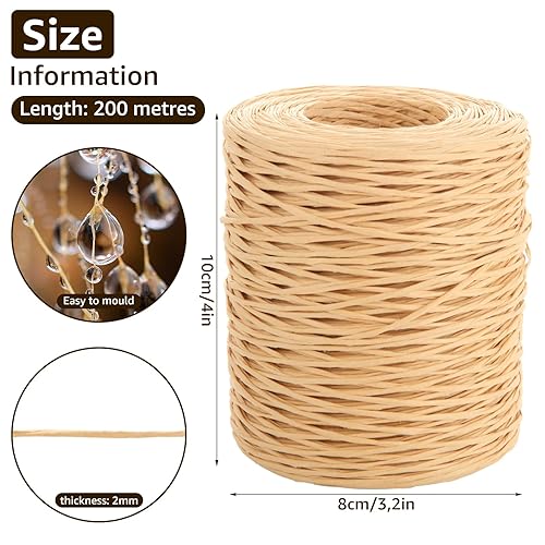 JMIATRY Lot de 4 Raphia à Crocheter 200m, La Cordeline, Fil de Papier Kraft Armé pour bricolage, bouquet de mariage, emballage, bricolage, composition florale - Nail Gallerys
