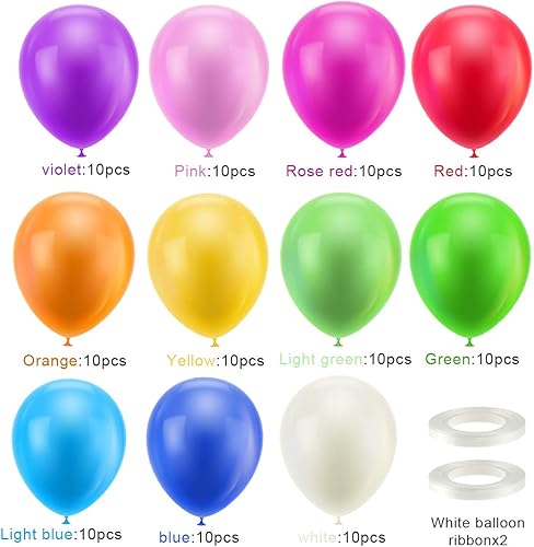 110pcs Ballon Couleur Assortiment, Ballons Multicolore Latex, Ballon Assortiment pour Enfant Anniversaire Mariage Fêtes - Nail Gallerys