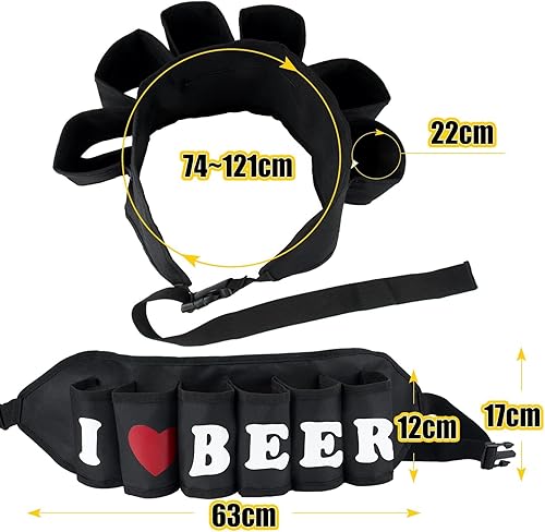 VINFUTUR Ceinture pour Bière Ceinture pour Porte Bière Soda avec 6 Porte-Gobelets Ceinture pour Buveur Portable Réglable Pliable pour Party Camping Escalade Randonnée - Nail Gallerys