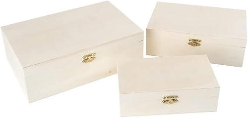 Ideen mit Herz Lot de 3 boîtes rectangulaires en bois avec couvercle et fermeture en métal - Nail Gallerys