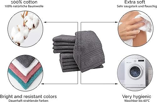 ZOLLNER Set de 10 Serviettes pour invités, Coton, env. 30x50 cm, Gris - Nail Gallerys