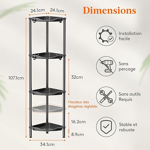 Lifewit Etagere Douche sans Percage 4 Niveaux, Rangement Angle Salle de Bain en Plastique, Porte Savon, Meuble Salle de Bain pour Shampoing, Gel Douche, Produits de Soins de la Peau, Noir - Nail Gallerys