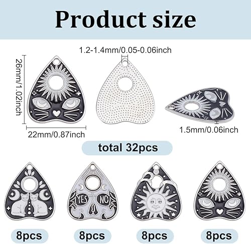 HOBBIESAY 32 pièce 4 styles de Breloques en Forme de Cœur Cartes de Tarot 26mm en Argent Pendentifs Cartes Tarot Pendentifs Cartes Tarot Breloques Soleil Lune Chat pour la Fabrication Bijoux Trou:2mm - Nail Gallerys