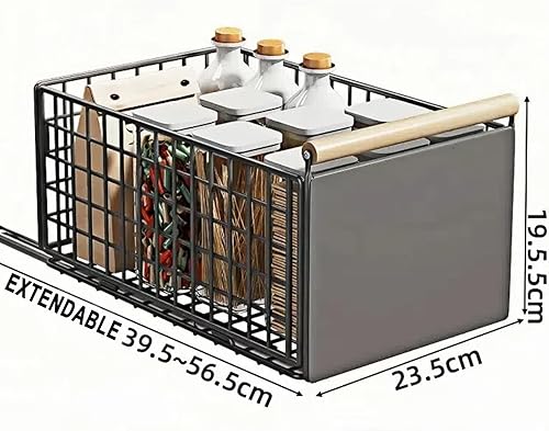 Tiroir Coulissant de Cuisine 39,5x23,5x19,5 cm – Organiseur de Placard Métallique avec Glissières et Poignée Bois – Rangement Coulissant Sans Perçage pour Armoire Garde-Manger Évier - Nail Gallerys
