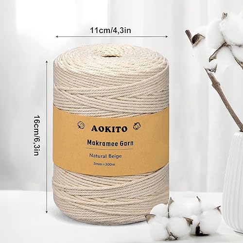 YESLUSY Corde Macramé 3mm x 300m Fil Macramé Macrame Corde, Corde Macrame Coton 3mm, Bobine Fil Macrame pour Bricolage, Artisanat, Tapisserie, Plante Suspendue, Décoration Boho - Beige, MX-MS-3×300 - Nail Gallerys