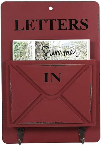 Asixx Porte-courrier, Boîte aux Lettres en Bois et Fer Porte-Lettres Mural avec 2 Crochets pour pour Stocker des Lettres, des Cartes Postales, des Journaux, Décoration de Maison, Salon et café(Rouge) - Nail Gallerys