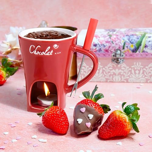 YWLINK Fondue Chocolat Bougie, Tasses à Fondue Au Chocolat, Céramique, Tasse à Fondue Candy avec Fourchette pour Dîner Chauffe-Beurre Tapas à La Maison, Fondoir pour Chocolat et Fromage (A-2) - Nail Gallerys