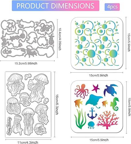 GLOBLELAND Tampons Transparents en Forme Méduse Océanique Matrices de Découpe Pochoirs de Peinture en PET pour Fabrication Cartes Bulles D'Été Tampon en Silicone Matrices de Découpe en Métal Pochoirs - Nail Gallerys