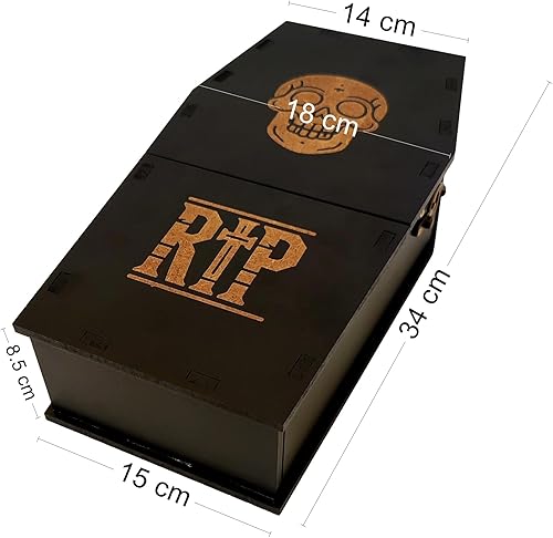 Wooden World - Boîte-conteneur en forme de cercueil - avec un motif de crâne et l'inscription RIP Halloween decoration - noir - Nail Gallerys