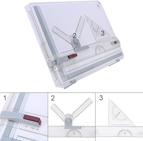 Tableau de Dessin de Planche à Dessin A3 Table de Planche à Dessin de précision Professionnelle avec 2 règles parallèles et 2 Pinces d'angle, Planche à Dessin Ergonomique multifonctionnell - Nail Gallerys