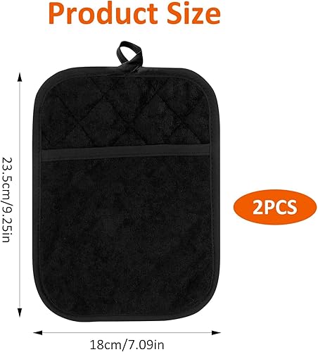 Lot de 2 Maniques en Coton Noir avec Poches, Gants de Cuisine Résistants à la Chaleur, Gants de Cuisine Antidérapants pour la Cuisine, la Pâtisserie et Les Grillades, Taille 17,8 x 23,8 cm - Nail Gallerys