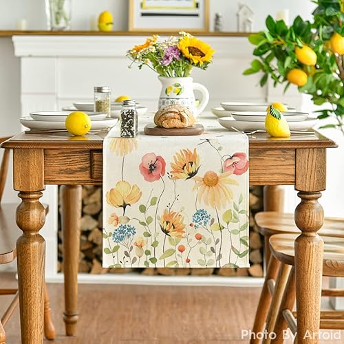 Artoid Mode Fleurs d'été Chemin de table, Lavable Saisonnier Cuisine Table Décoration Intérieur Vacances Fête Décor 40x180 cm - Nail Gallerys