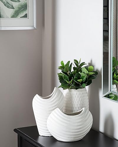 Vase Décoratif de Forme Cylindrique fabriqué en Grès Blanc de 25 cm de Hauteur au Style Zen Beliani - Nail Gallerys