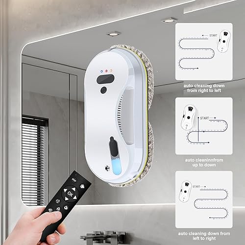 Robot Nettoyeur Vitres, 5600 PaRobot Laveur de Vitre Automatique, Navigation Intelligente, Télécommande, Système de Sécurité, Robot Lave Vitre pour Toutes Les Surfaces Lisses, avec 10 Chiffons(C) - Nail Gallerys