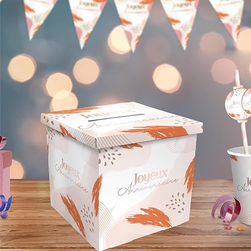 Urne Anniversaire Party Blush Joyeux Anniversaire, 20x20x20 cm, Tirelire Boîte Carton Carrée, Multicolore - Nail Gallerys