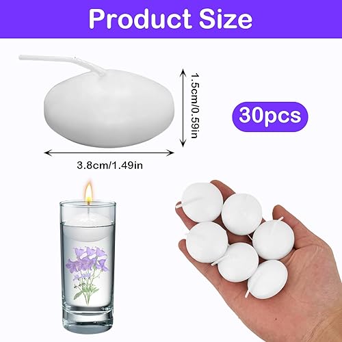 Lot de 30 bougies flottantes, blanches, flottantes, sans fumée, 3,8 x 1,5 cm, bougies flottantes pour la décoration, bougies d'eau pour mariage - Nail Gallerys