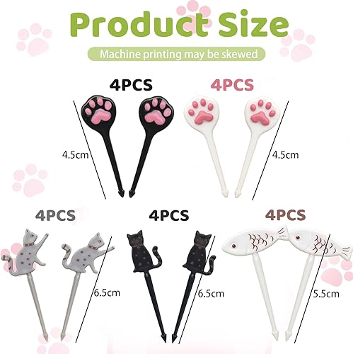 Mezrkuwr® Lot de 20 mini fourchettes à fruits Bento en forme de patte de chat pour enfants, nourriture à gâteau, accessoires Bento, mini brochettes mignonnes, dessert - Nail Gallerys