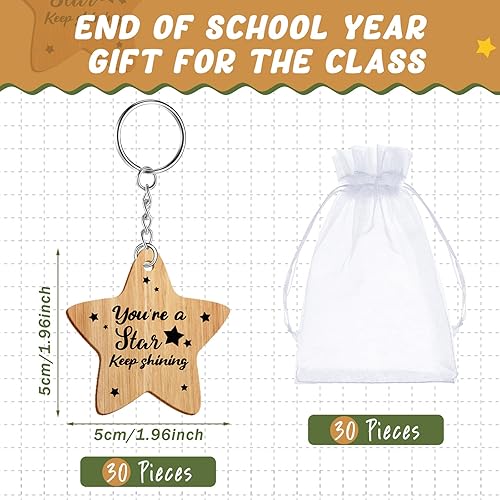 Namalu 30 Pieces School Leaver Star Keyring Gifts Class End of Term Star Token Favor Teacher to Pupil Leaving Gift You're a Star Keep Shining End of Term Gifts for Children Wooden Token - Nail Gallerys