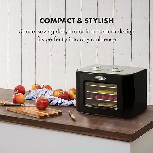 KLARSTEIN Tutti Frutti - Déshydrateur automatique, puissance:400 W, température:35-80 °C, 4 plateaux en inox, capacité :8 L, panneau de commande avec écran LED, circulation 3D, 55 dB max. - Noir - Nail Gallerys