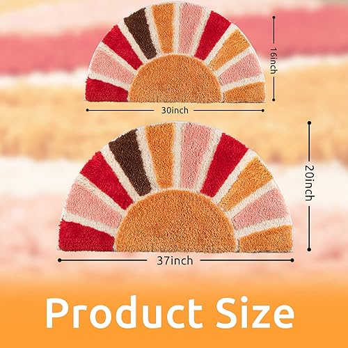 NOTASA Tapis de salle de bain bohème en demi-cercle, joli tapis de bain bohème pour chambre à coucher, petit tapis de décoration d'intérieur, antidérapant, semi-rond, tapis de douche amusant, lavable, - Nail Gallerys