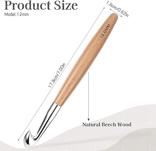 Aiguille à crochet 12 mm en bois de hêtre - Aiguille à tricoter ergonomique - Accessoire de tricot pour l'artisanat du fil, les débutants et les amateurs expérimentés - Nail Gallerys