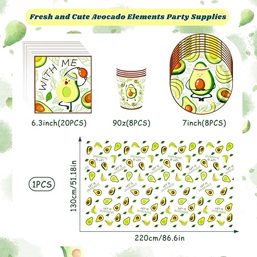 37pcs Fournitures de Fête pour l'Avocat, Avocado Party Table Set, Tablecloth, Plates, Gobelets en Papier, Serviettes de Table, pour les fêtes d'anniversaire d'enfants, Fête sur le Thème de l'avocat - Nail Gallerys