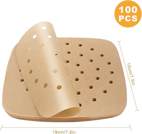 100 Papier Sulfurisé Air Fryer，Perforé Papier Cuisson Air Fryer，Jetable Antiadhésive Sans Huile Papier Parchemin Accessoires pour Friteuse Cuiseur à Vapeur Four Air Fryer-7.5inch - Nail Gallerys