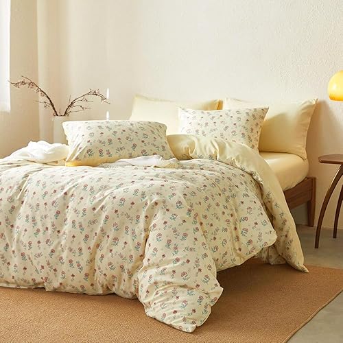 Sedefen Housse de Couette 220x240cm Fleurs Motif Rose Vert Blanc Floral Feuilles Parure de Lit Ado 2 Personne Fleurie Housse Couette en Microfibre avec Fermeture Éclair et 2 Taie d'oreiller 65x65cm - Nail Gallerys