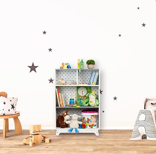 Relaxdays Étagère pour Enfants pour Jouets et Livres, 90x60x30 cm, 4 espaces, Bout de Chou, Rangement, Blanc/Gris - Nail Gallerys