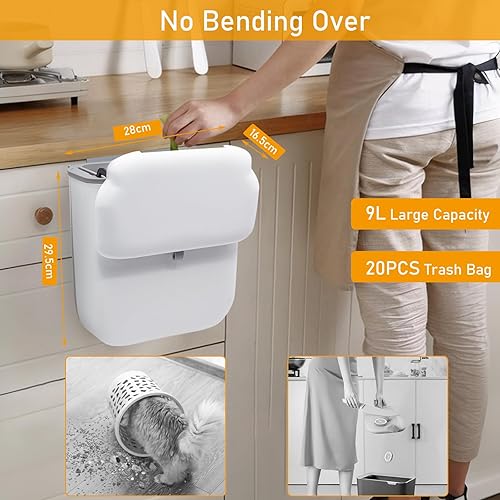 Yiomxhi Poubelle Suspendue avec Couvercle, 9 L Poubelle de Cuisine Pliable Anti Odeur, Poubelle Compost Murale pour Salle de Bain, Camping, Bureau, sous Evier, Blanc - Nail Gallerys