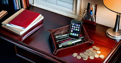 ALASSIO 52005 – Bol à ustensiles en Cuir, Plateau en Cognac, Marron, Bol env. 16 x 10 x 4 cm, Plateau de Rangement pour Petites pièces, Bol en Cuir Vide pour Bureau et Console - Nail Gallerys