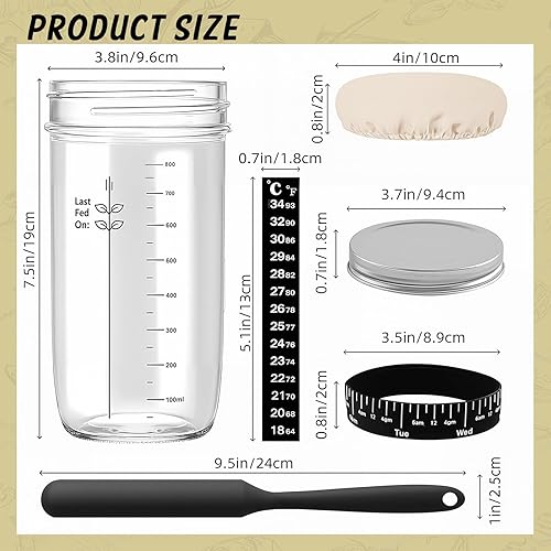Verre à levain de 1000 ml avec spatule en silicone, kit de démarrage avec papier thermique, couvercle en tissu cousu et couvercle en métal, date marquée, bande d'alimentation, accessoire de cuisson - Nail Gallerys