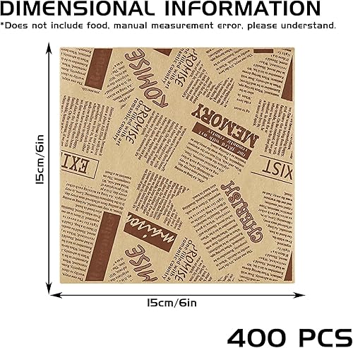 Sac en Papier pour Sandwich, 400 Feuilles Papier Emballage Alimentaire Sachet Kraft 15x15 cm, Sac à Burger, Feuille de Papier Journal Alimentaire, Sacs en Papier pour Wrap Burger Frites Gâteaux - Nail Gallerys