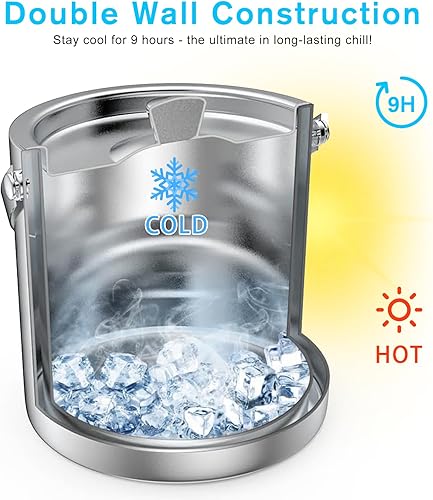 GMGXX Seau à glaçons en acier inoxydable de 2 l avec design à double paroi, seau à glace pour glaçons, seau à glace avec couvercle, pelle à glace et pinces, refroidisseur à glace portable pour - Nail Gallerys