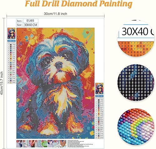 Jawecci Animaux Diamond Painting pour Adulte Débutant, Complet Peinture Diamant Broderie Canevas 5D Diamant Point De Croix, Diamond Art Chien Colorés Cristal Diamond Peinture Home Decor 30x40cm - Nail Gallerys