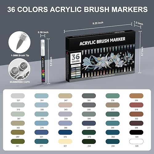TrendGate 36 Couleurs Feutre Acrylique, Marqueur Peinture Acrylique Pinceau Pour Papier, Verre, Galet, Métal, Plastique, Bois, Oeuf, Céramique, Textile - Brun - Nail Gallerys