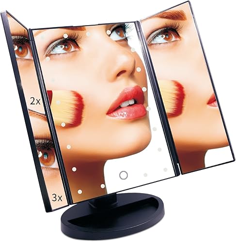 EmaxDesign Miroir de Maquillage 21 LED Lumineux Miroir de Cosmétique avec Triple de Grossissant Écran Tactile, Charge USB Rotation Libre 180 °Miroir de Table de Comptoir (Noir) - Nail Gallerys