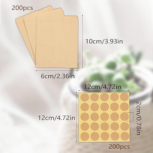 200 Pièces Enveloppe Sacs en Papier et 200 Pièces Étiquettes Rondes Kit, Graines Sachet Kraft pour Stockage, Mini Sacs en Papier Kraft pour Emballer, Stocker ou Collecter de Petits Graines - Nail Gallerys