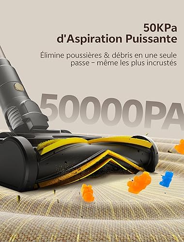 Ultenic U15 Aspirateur Balai sans Fil, 50Kpa/65Min Aspirateur sans Fil Puissant, Tige Télescopique Réglable, Design Autoportant, Technologie GreenEye, pour Tapis, Sols Durs, Poils d'animaux - Nail Gallerys