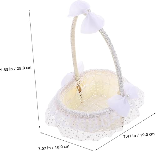 Amosfun Panier cadeau en osier tressé avec poignée en nœud pour mariage, cérémonie, fête, décoration 22 x 23 cm (Blanc) - Nail Gallerys
