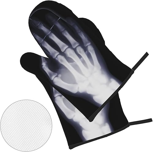 Lot de 4 maniques et maniques X-Ray Squelette Main Xray - Résistants à la chaleur - 500 degrés - Extra épais - En coton - Pour la cuisine - Nail Gallerys