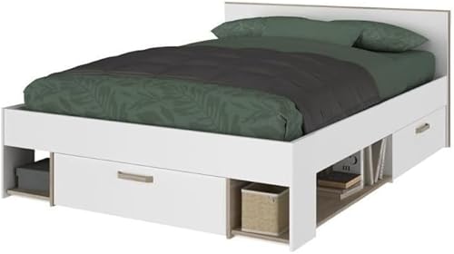 Parisot Chambre Complete Adulte - Dream - Lit 140x190/200 cm + 2 chevets + Armoire - Décor Blanc et chene - Nail Gallerys