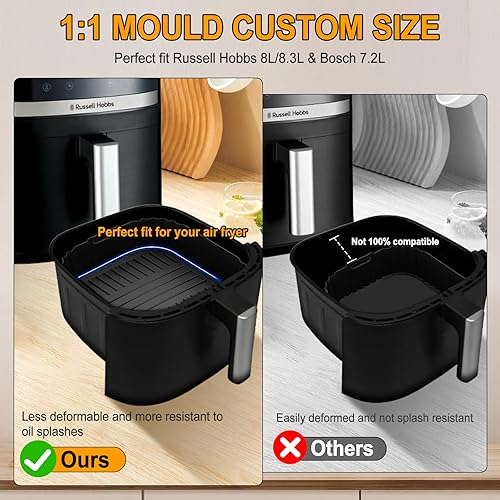 Lot de 2 moules en silicone pour friteuse à air chaud Russell Hobbs - XXL 8 L/8,3 l - Airfryer - Moule en silicone antiadhésif pour Philips 7000 série XXL 8,3 l - Accessoire réutilisable - Nail Gallerys