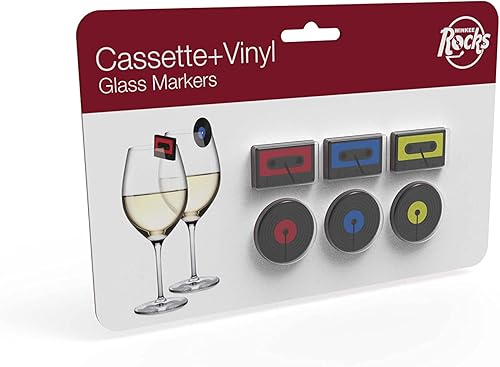 Winkee Rocks Lot de 6 marqueurs en verre en vinyle et cassettes | Marqueurs rétro pour verres à boire | Marqueur en verre à vin | Marqueur sur le bord du verre | Cadeau pour musiciens, - Nail Gallerys